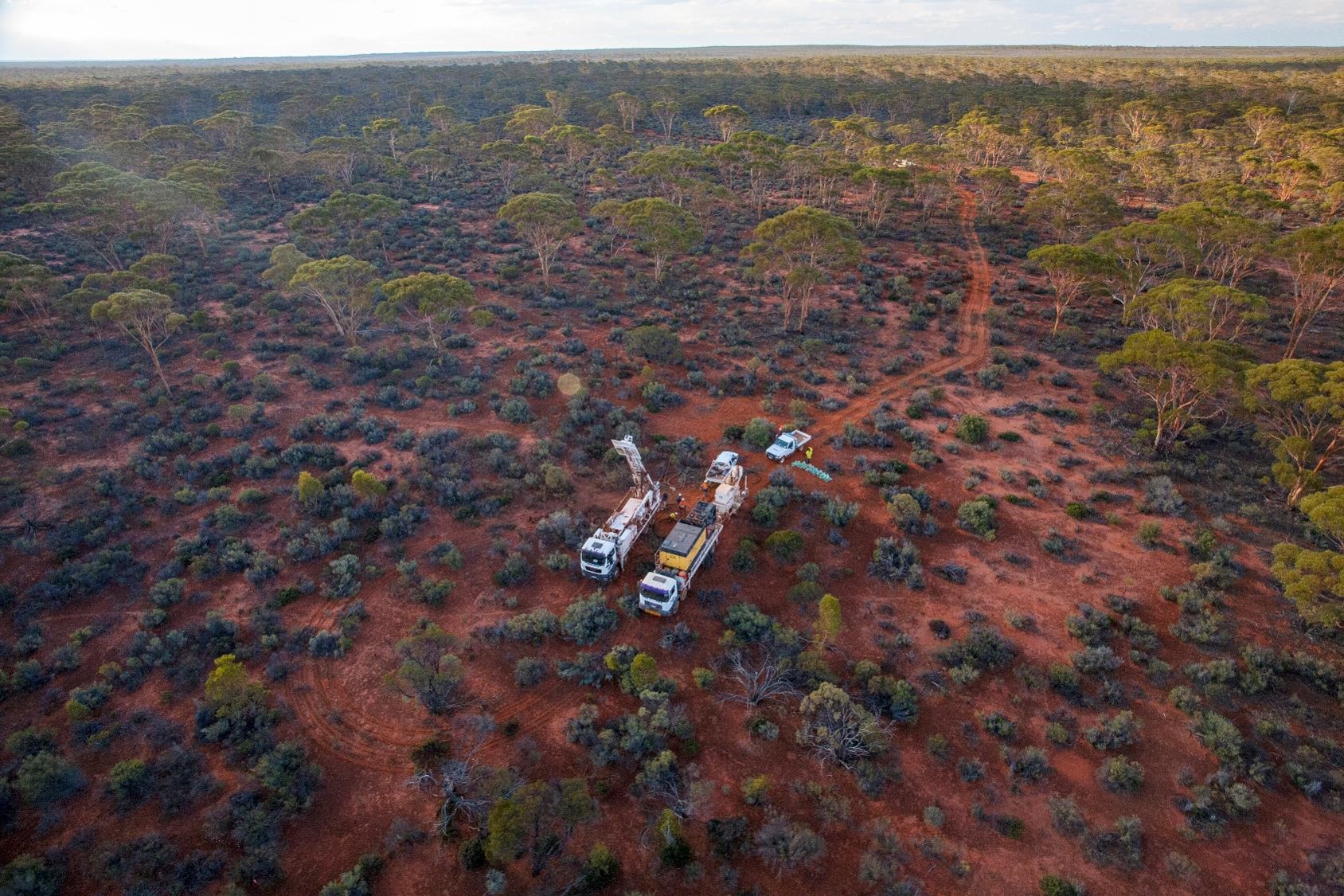 aerial shot of Australian outback drilling exploration