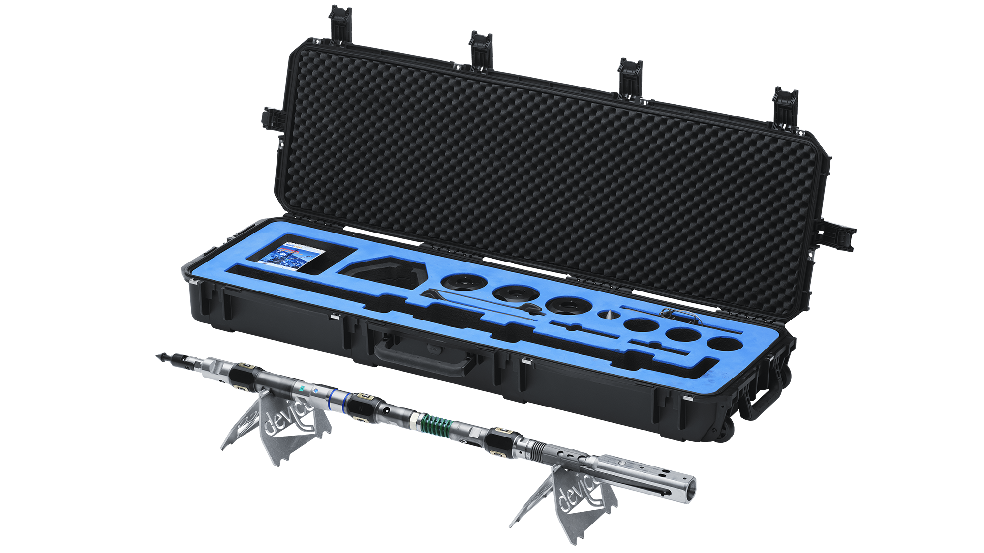 DeviGyro miniature-rate surveying gyro and protective case